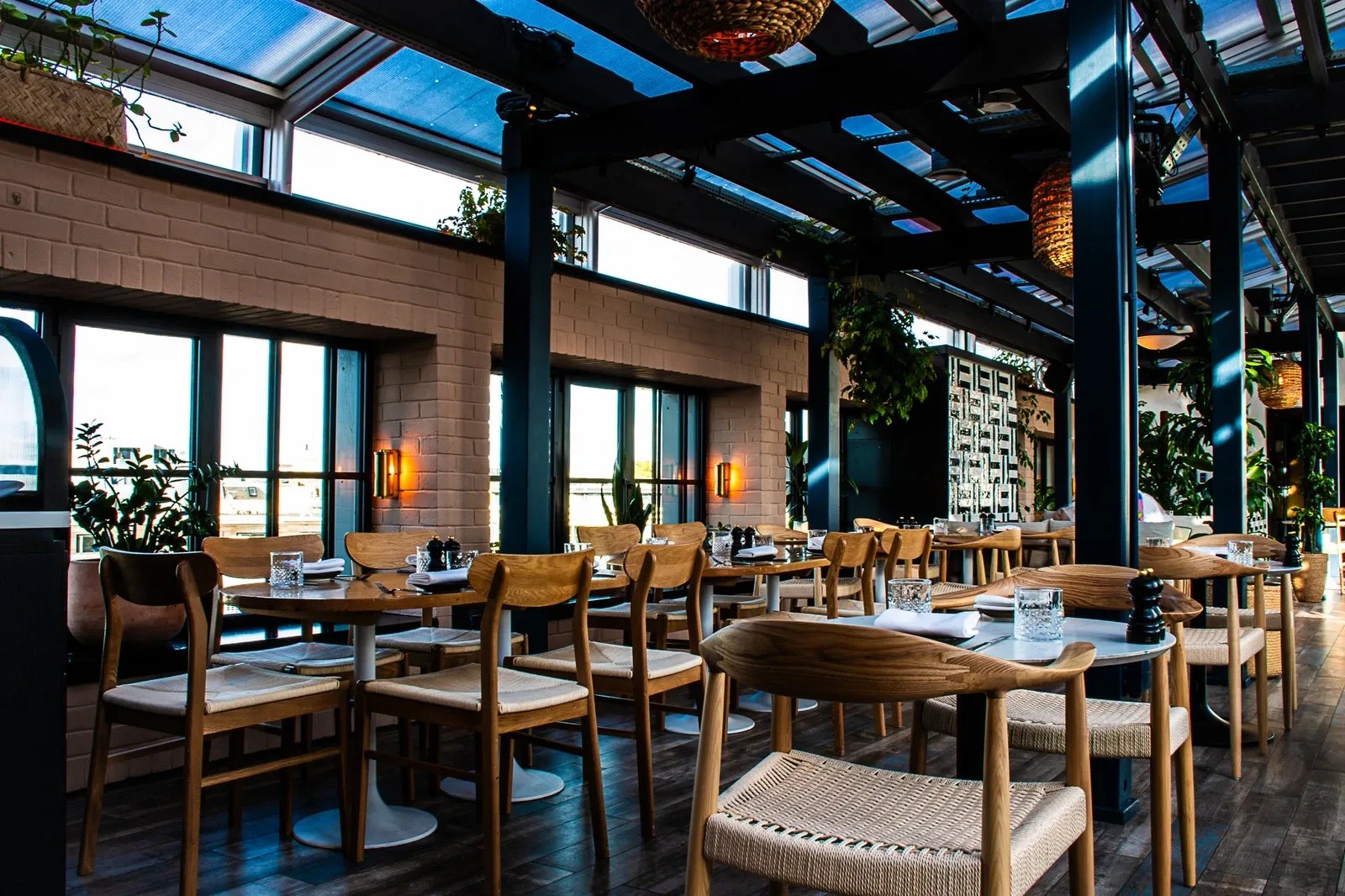Inside the glass-roofed 45th & 7th rooftop