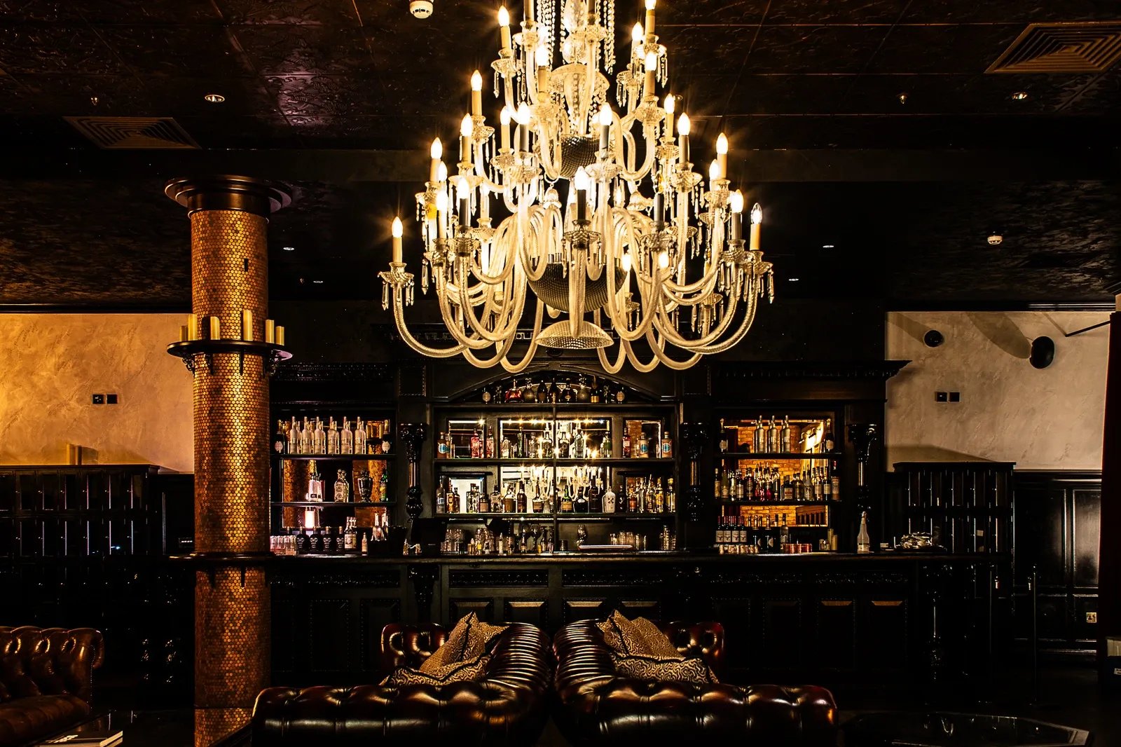 The chandelier bar inside Parallel 45